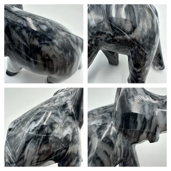 7" Black & White Marble Onyx Elephant Figurine with Lucky Trunk Up - Picture 11 of 12